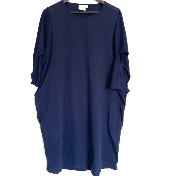ELK the Label Tulip Sleeve Navy Blue Dress Organic Cotton Size 12 - Picture 2 of 9